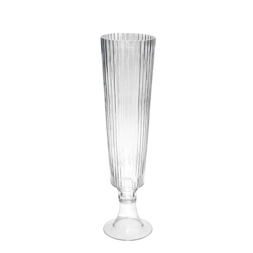 Clear Tall Ribbed Fluted Glass Vase (56cm) Clear Tall Ribbed Fluted Glass Vase (56cm)