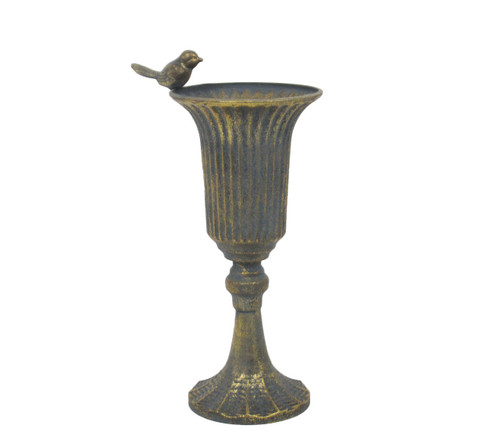 Antique Gold Creation Metal Urn Vase on Stem (30cm)