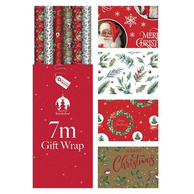 Traditional Christmas Gift Wrap (7m) (Assorted Designs)