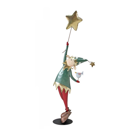 Christmas Metal Elf with Star & Bird (89cm)