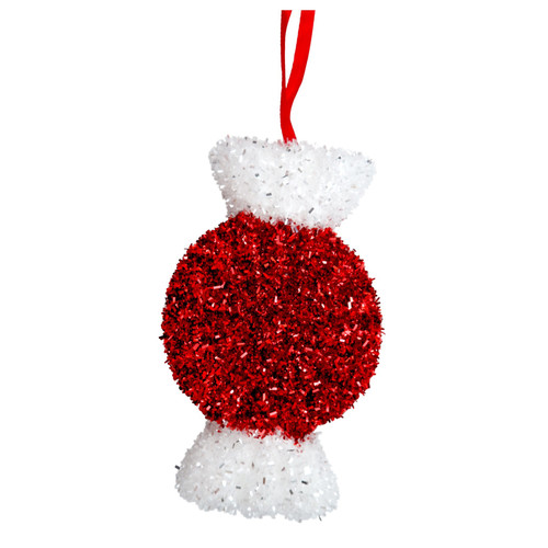 Red & White Tinsel Glitter Round Candy Sweet Hanging Decoration (15cm) Red & White Tinsel Glitter Round Candy Sweet Hanging Decoration (15cm)
