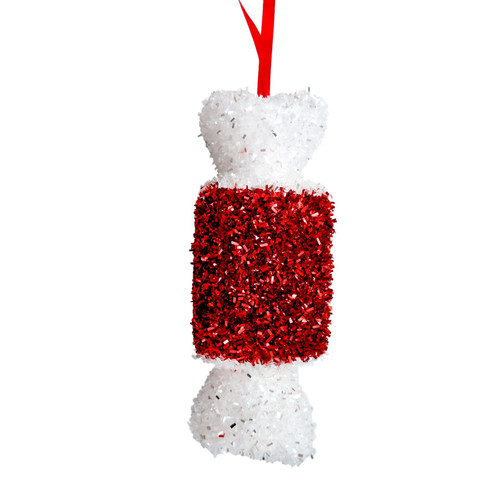 Red & White Tinsel Glitter Rectangular Candy Sweet Hanging Decoration (15cm) Red & White Tinsel Glitter Rectangular Candy Sweet Hanging Decoration (15cm)