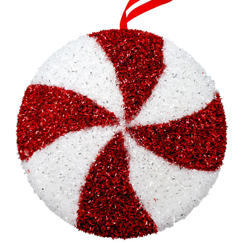 Red & White Tinsel Glitter Candy Wide Swirl Hanging Decoration (24cm) Red & White Tinsel Glitter Candy Wide Swirl Hanging Decoration (24cm)