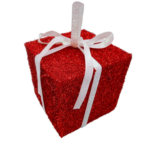 Red Sparkly Present with White Bow Hanging Decoration (20cm) Red Sparkly Present with White Bow Hanging Decoration (20cm)