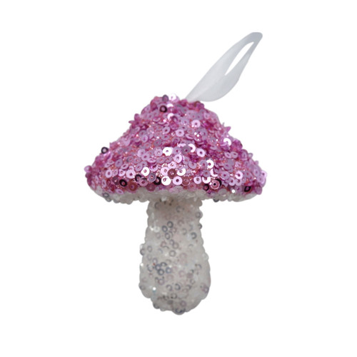Pink/White Sequin Mushroom Hanging Decoration (9cm) Pink/White Sequin Mushroom Hanging Decoration (9cm)