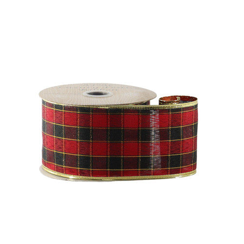 Red & Black Check Wired Edge Ribbon (63mm)