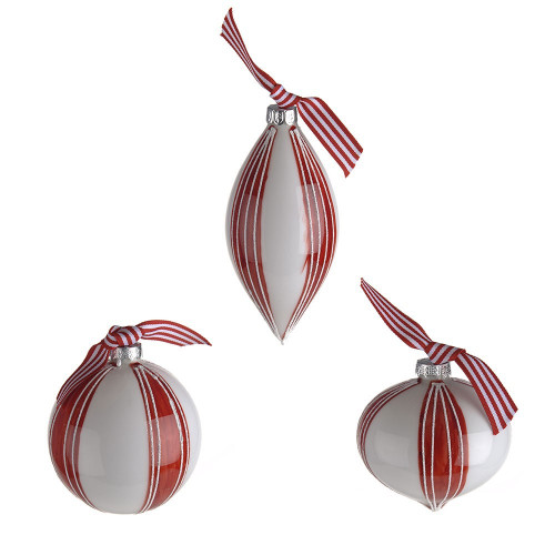 Red & White Stripe Glass Bauble Set of 3 Red & White Stripe Glass Bauble Set of 3