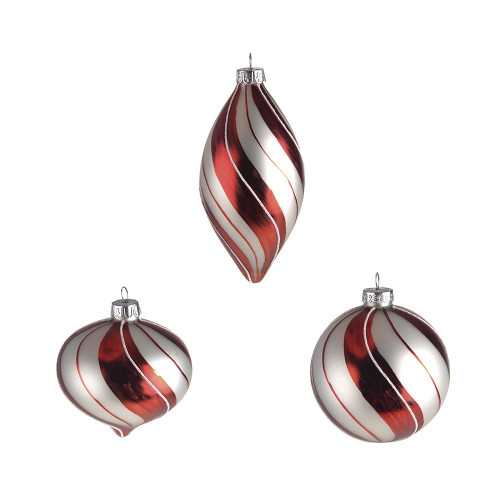 Red & White Swirl Stripe Glass Bauble Set of 3 Red & White Swirl Stripe Glass Bauble Set of 3