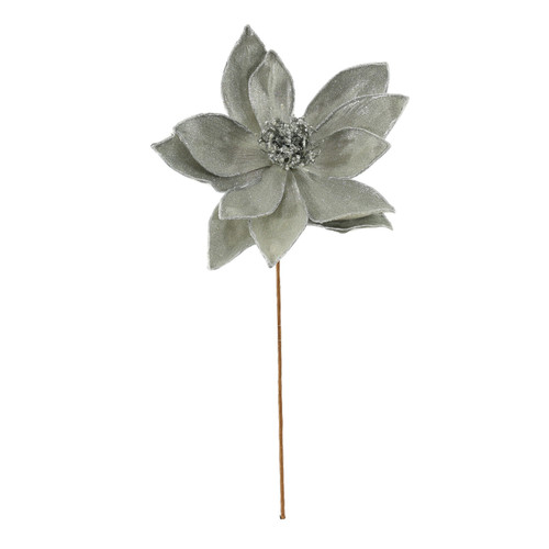 Metallic Silver Poinsettia Stem (60cm)
