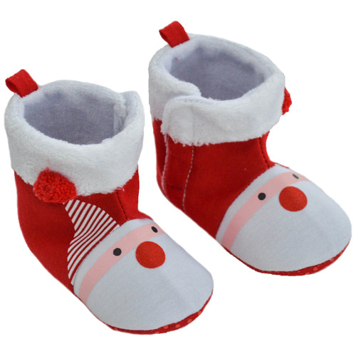 Printed Santa Boot with Pom Pom & Fleece Lining