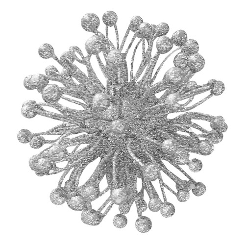 Silver Glitter Flower Pom Pom Hanging Decoration  Silver Glitter Flower Pom Pom Hanging Decoration