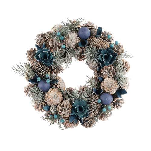 Blue Wreath with Cones & Baubles (36cm) Blue Wreath with Cones & Baubles (36cm)