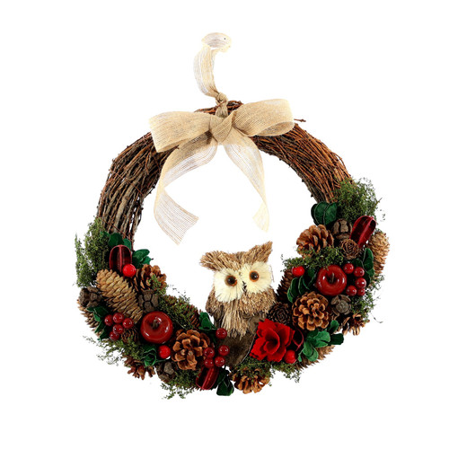 Owl Half Wreath with Cones & Apples (36cm) Owl Half Wreath with Cones & Apples (36cm)