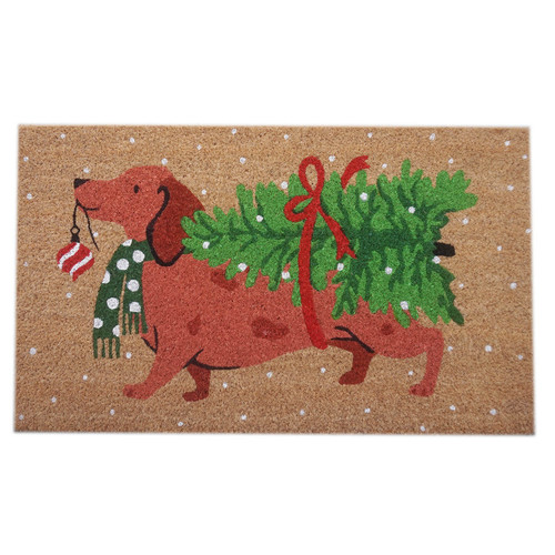Festive Dachshund with Tree Doormat (45x75cm)