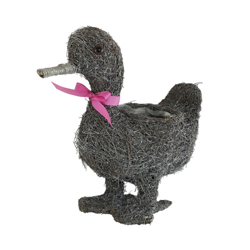 Standing Duck Planter with Pink Ribbon