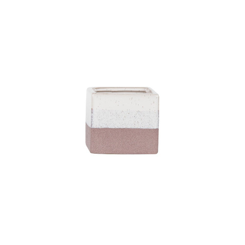 Hortus Pink & White Bordeaux Stoneware Cube (9.5cm H x 10.5cm W)