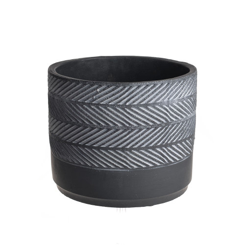 Large Dark Grey Cement Pot with Oblique Pattern