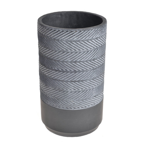 Tall Dark Grey Cylinder Cement Vase with Oblique Pattern