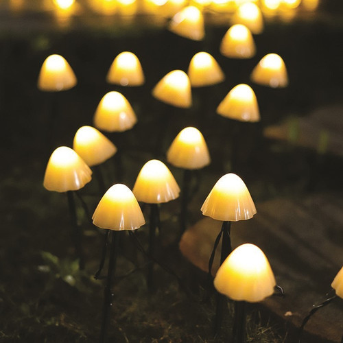 10 Solar LED Warm white Mushroom String Lights (3.8m)