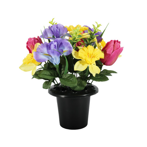 Multicoloured Spring Flowers Grave Tribute Pot