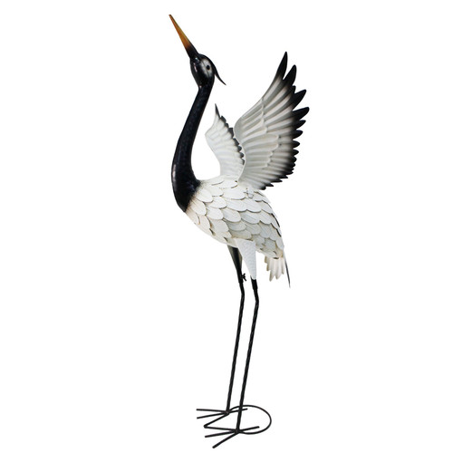 Black & White Large Crane with Wings Garden Decoration (1m)