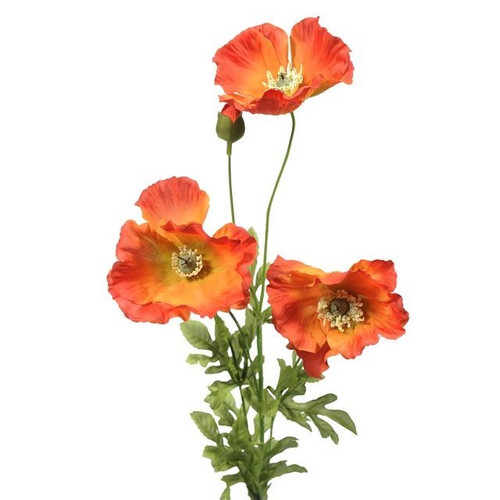 Orange Poppy 3 Heads/2 Buds (74cm)