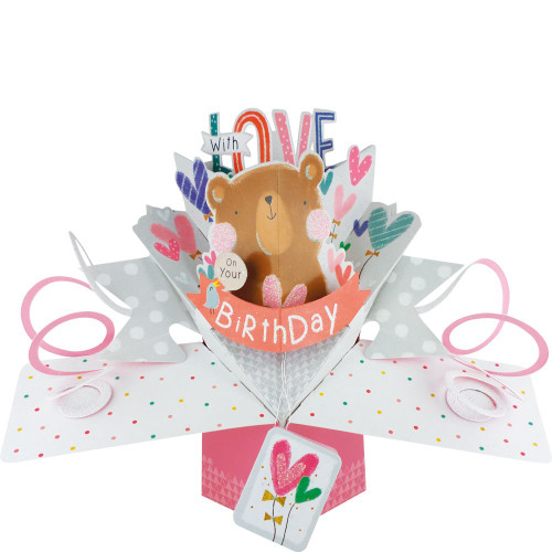 3D Pop Up Card by Second Nature - Pink Birthday Bear