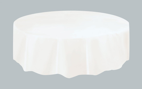 White Round Plastic Table Cover (84 Inch)