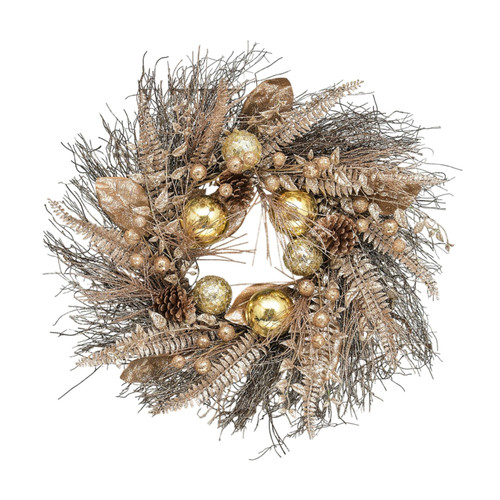 Gold Twig Ball Leaf Wreath (60cm)