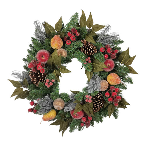 Mixed Fruit & Pine Cone Wreath with Red Berries (60cm)