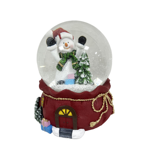 White Musical Snowman Snow Globe (15cm)