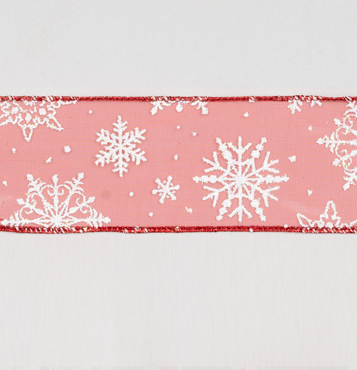 Red & White Snowflake Pattern Ribbon (63mm x 9.1m)