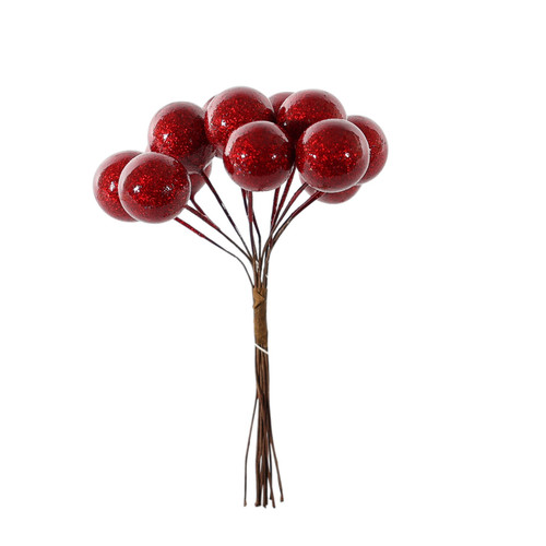 Red Shiny Small Berry Bunch Pick (11cm)