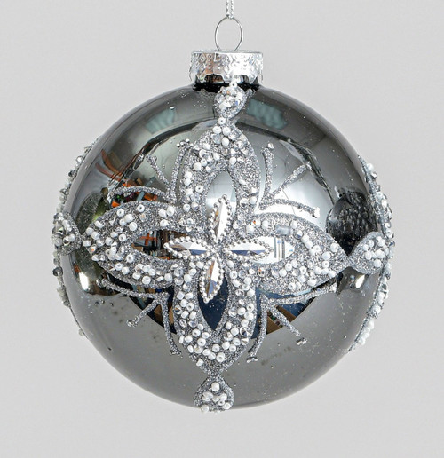 Pewter Glittered & Beaded Bauble (10cm)