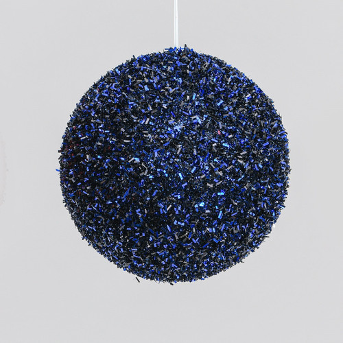 Dark Blue Tinsel Christmas Bauble (12cm)