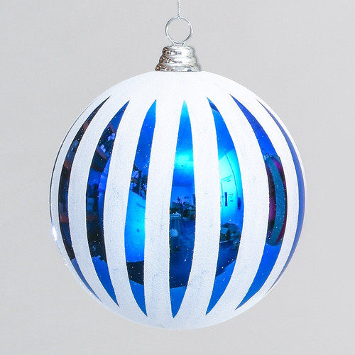 Blue & White Stripe Christmas Bauble (15cm)