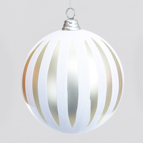 Champagne & White Stripe Christmas Bauble (15cm)