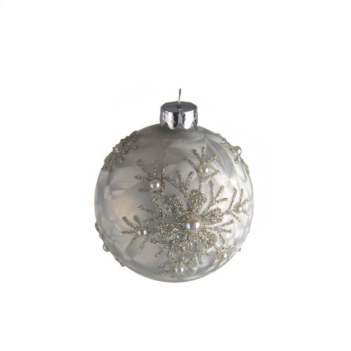 Silver Glass Bauble with Snowflake Pattern (8cm)