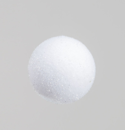 White Flock Glittered Festive Bauble (12cm)