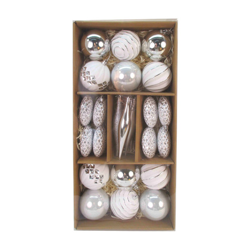 White & Silver Assorted Christmas Bauble Set