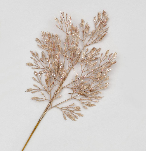 Rose Gold Glitter Winter Leaf Spray (66cm)