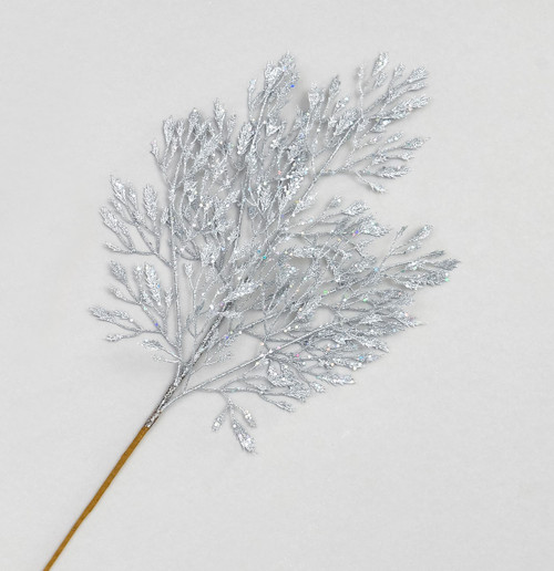Silver Glitter Winter Leaf Spray (66cm)