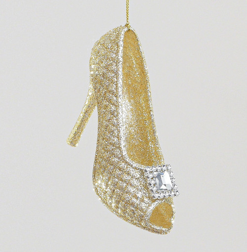 Champagne Glitter Christmas High Heel Shoe Hanging Decoration (10cm)