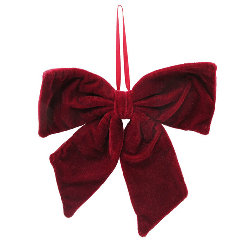 Burgundy Fabric Hanging Bow (25cm)