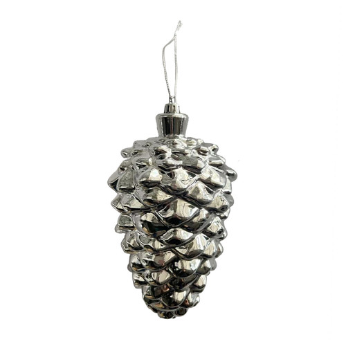 Shiny Silver Pinecone Hanging Ornament (18cm)