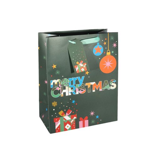 Merry Christmas Baubles & Presents Large Gift Bag with Tag (33cm)