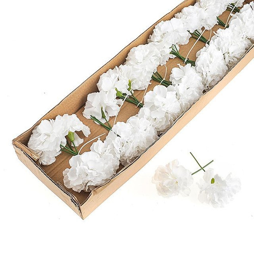 White Wired Carnation Flower Heads (15cm) (x48)