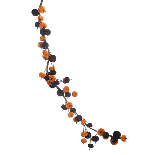 Black and Orange Velvet Pumpkin Garland (150cm)
