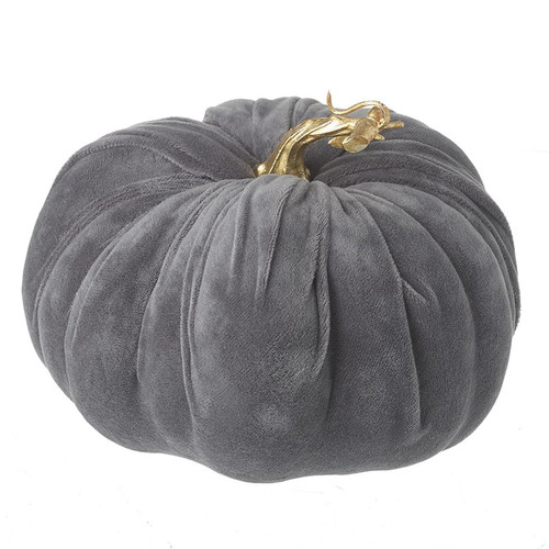 Grey Velvet Pumpkin with Gold Stalk (20cm)