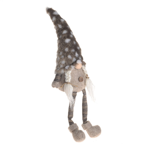 Sitting Gonk with Dangling Legs & Furry Spotty Hat